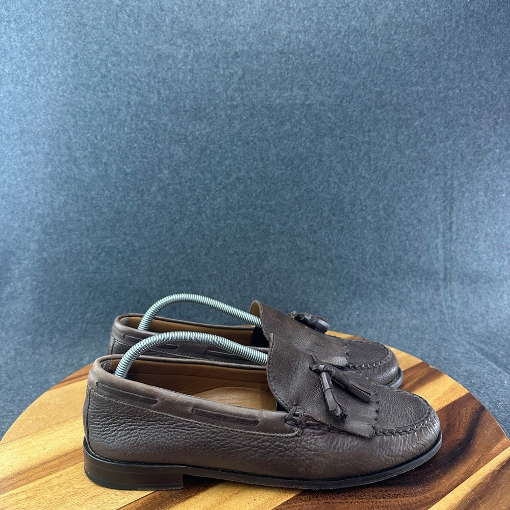 GH Bass Weejuns Stratton Cognac Tan Kiltie Tassel Leather Loafers Men's Sz 10.5